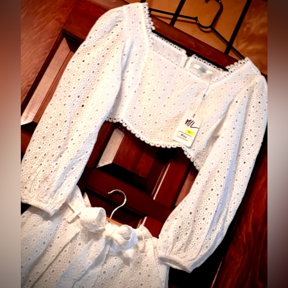 New NWT bohemian country style embroidered white cotton shorts skirt top set M/L